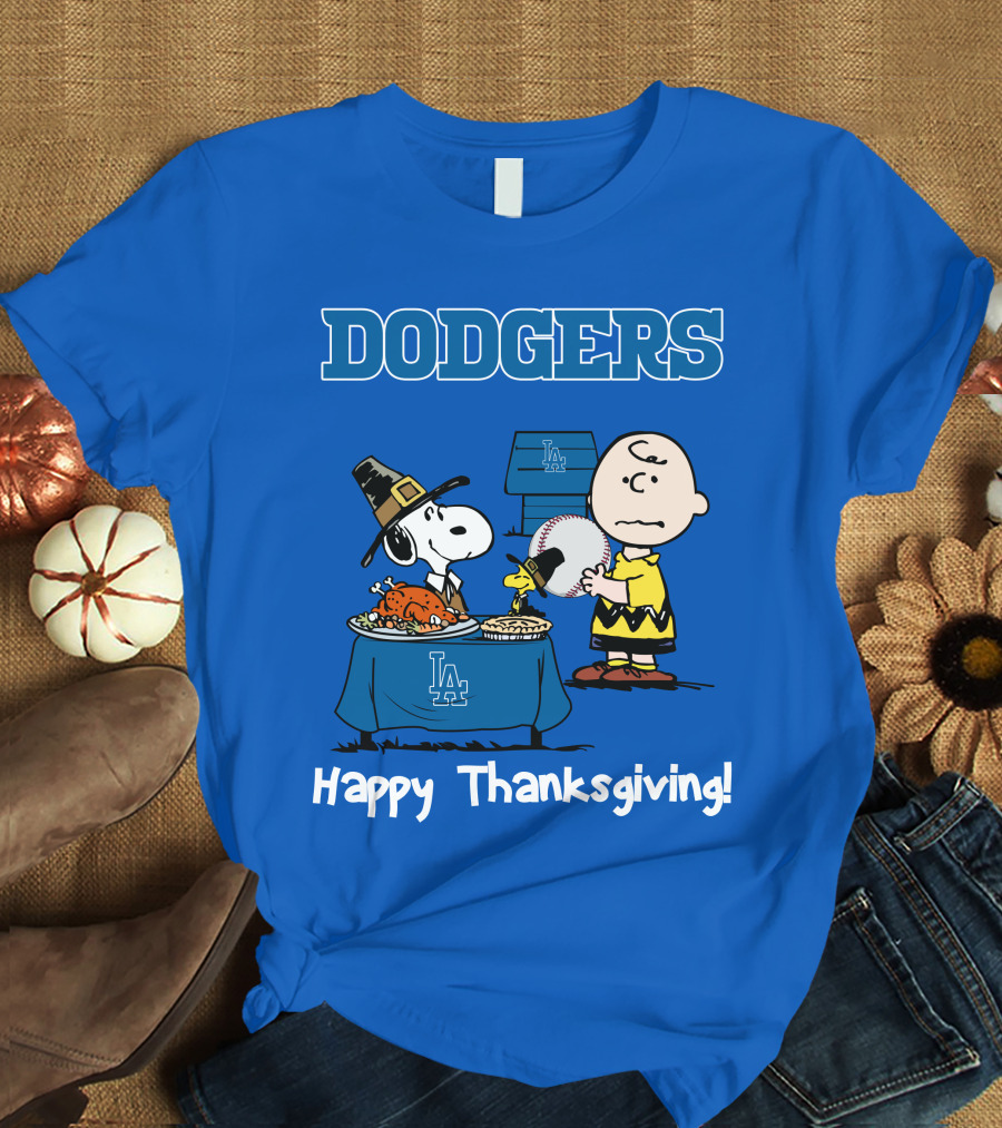 Dodgers Snoopy Charlie Brown Happy Thanksgiving Baseball LA T-Shirt