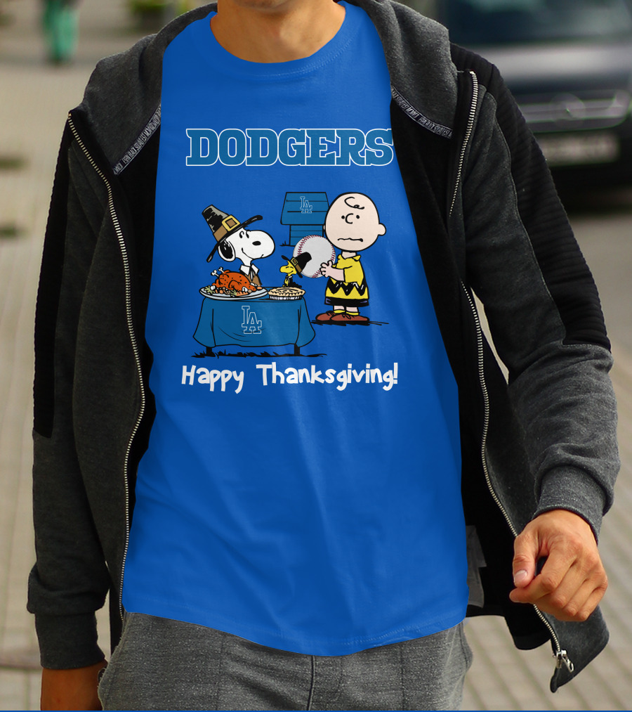 Dodgers Snoopy Charlie Brown Happy Thanksgiving Baseball LA T-Shirt