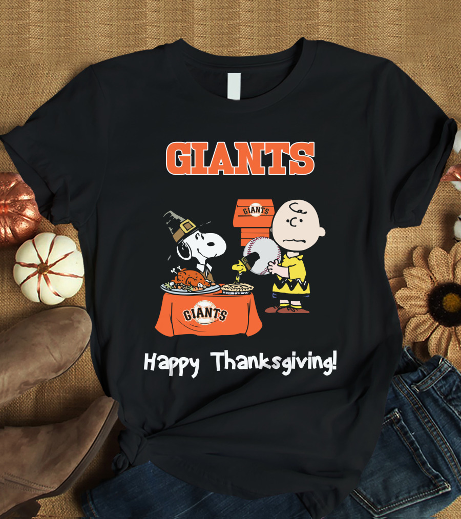 San Francisco Giants Snoopy Charlie Brown Happy Thanksgiving T-Shirt