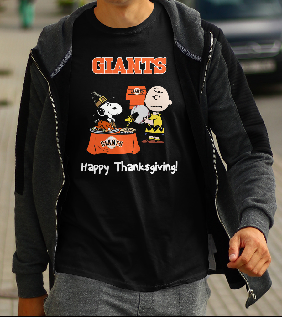 San Francisco Giants Snoopy Charlie Brown Happy Thanksgiving T-Shirt