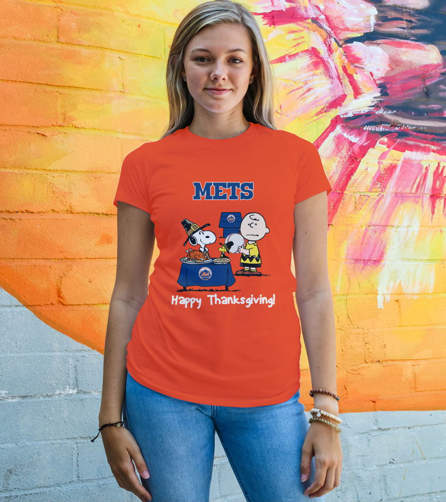Mets Snoopy Charlie Brown Happy Thanksgiving Baseball Feast T-Shirt