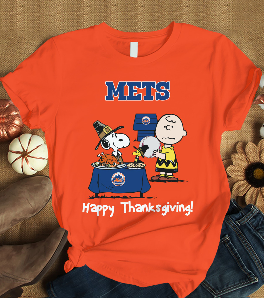 Mets Snoopy Charlie Brown Happy Thanksgiving Baseball Feast T-Shirt