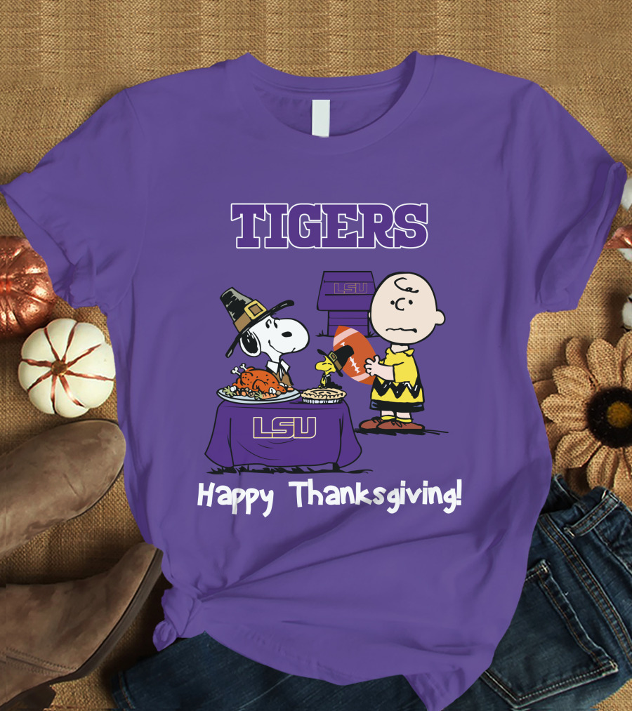 LSU Tigers Snoopy And Charlie Brown Thanksgiving Football T-Shirt