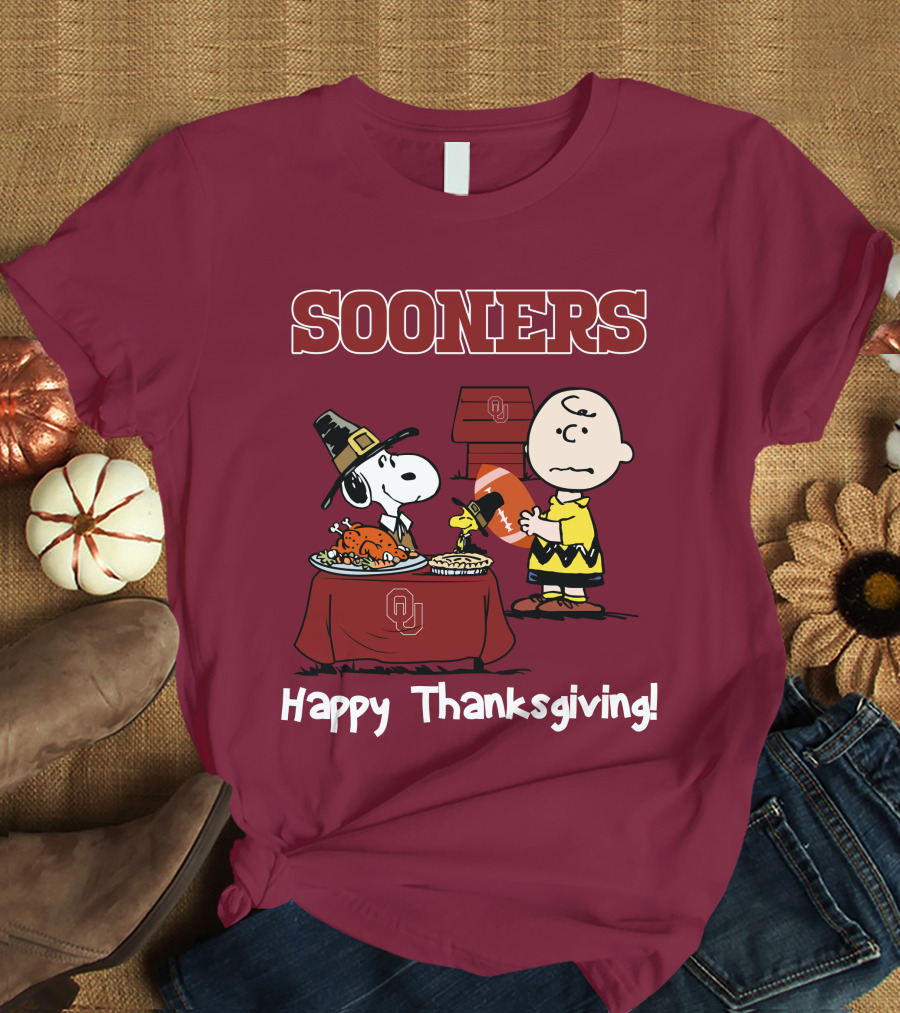 Sooners Happy Thanksgiving Snoopy And Charlie Brown T-Shirt