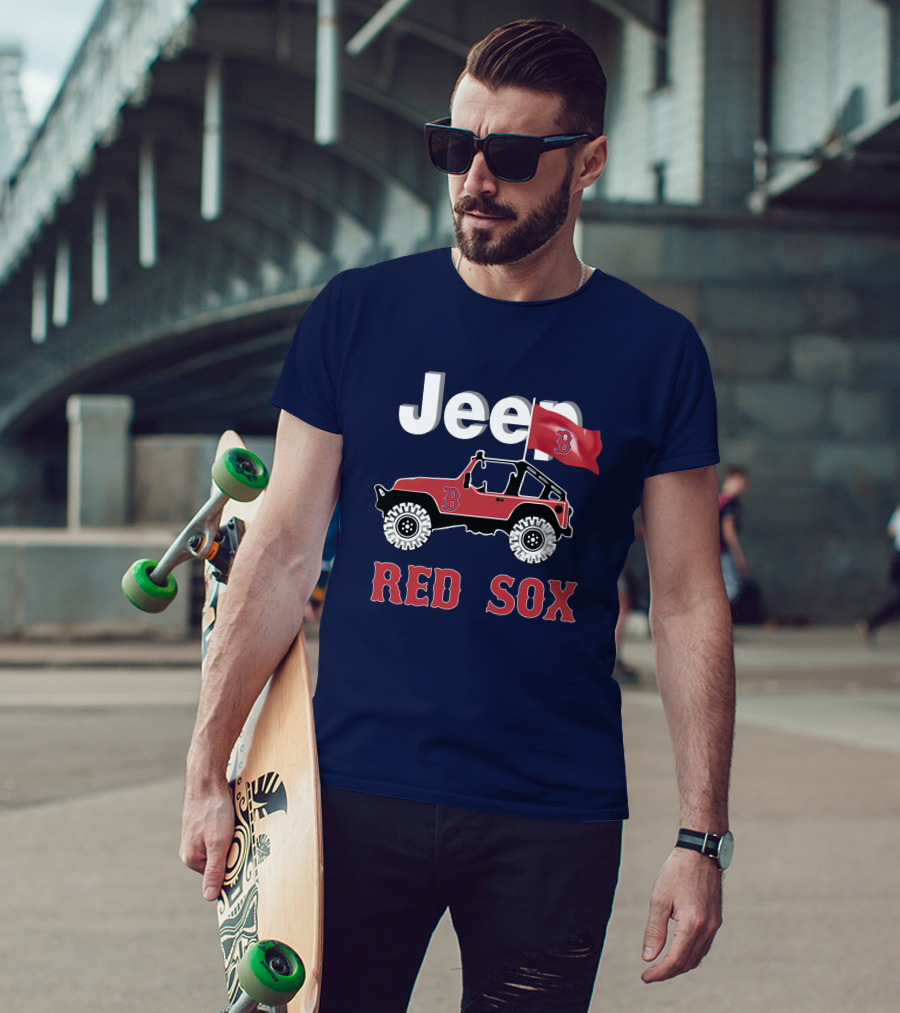 Jeep Red Sox Adventure With Boston Flag T-Shirt