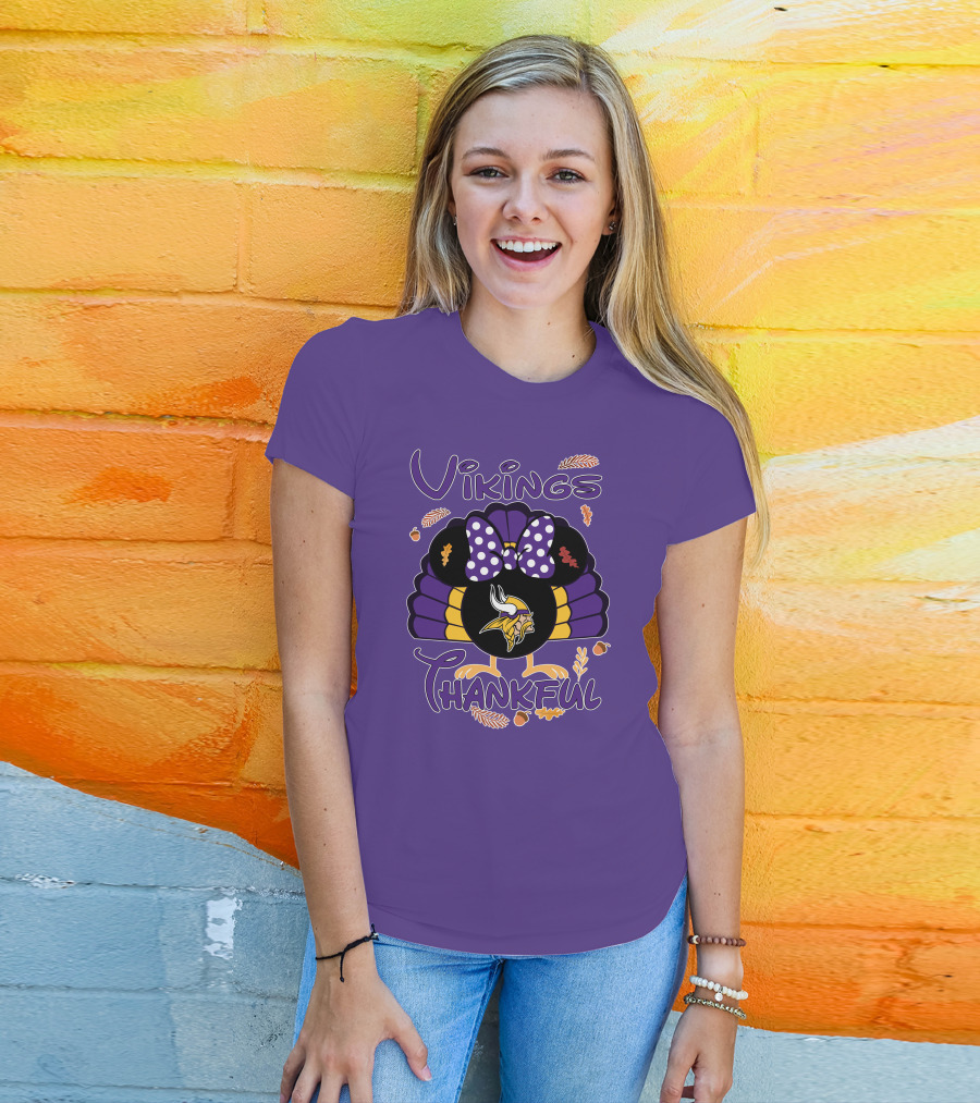 Vikings Thankful Turkey Minnie Thanksgiving T-Shirt