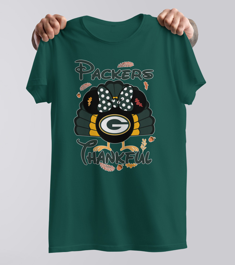 Packers Thankful Turkey With Polka Dot Bow Thanksgiving T-Shirt