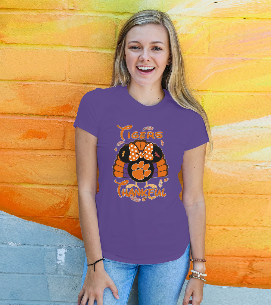Tigers Thankful Clemson Minnie Thanksgiving T-Shirt