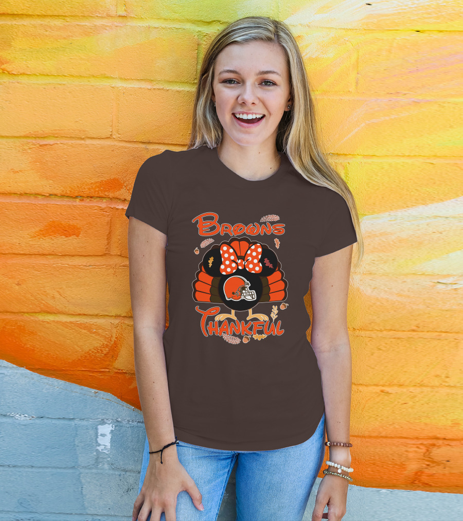 Browns Thankful Minnie Thanksgiving Football Turkey T-Shirt