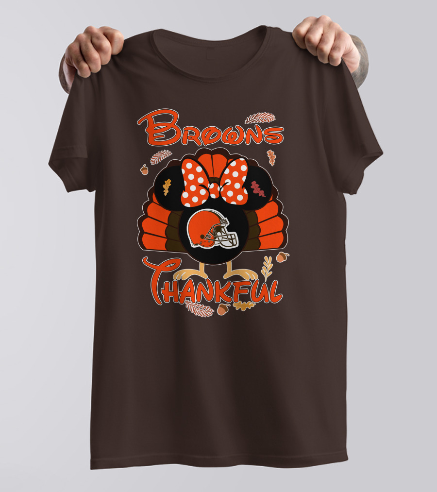 Browns Thankful Minnie Thanksgiving Football Turkey T-Shirt