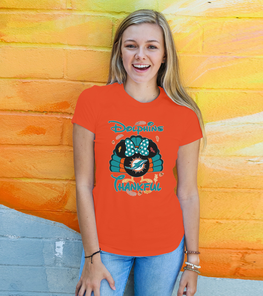 Miami Dolphins Thankful Minnie Thanksgiving T-Shirt