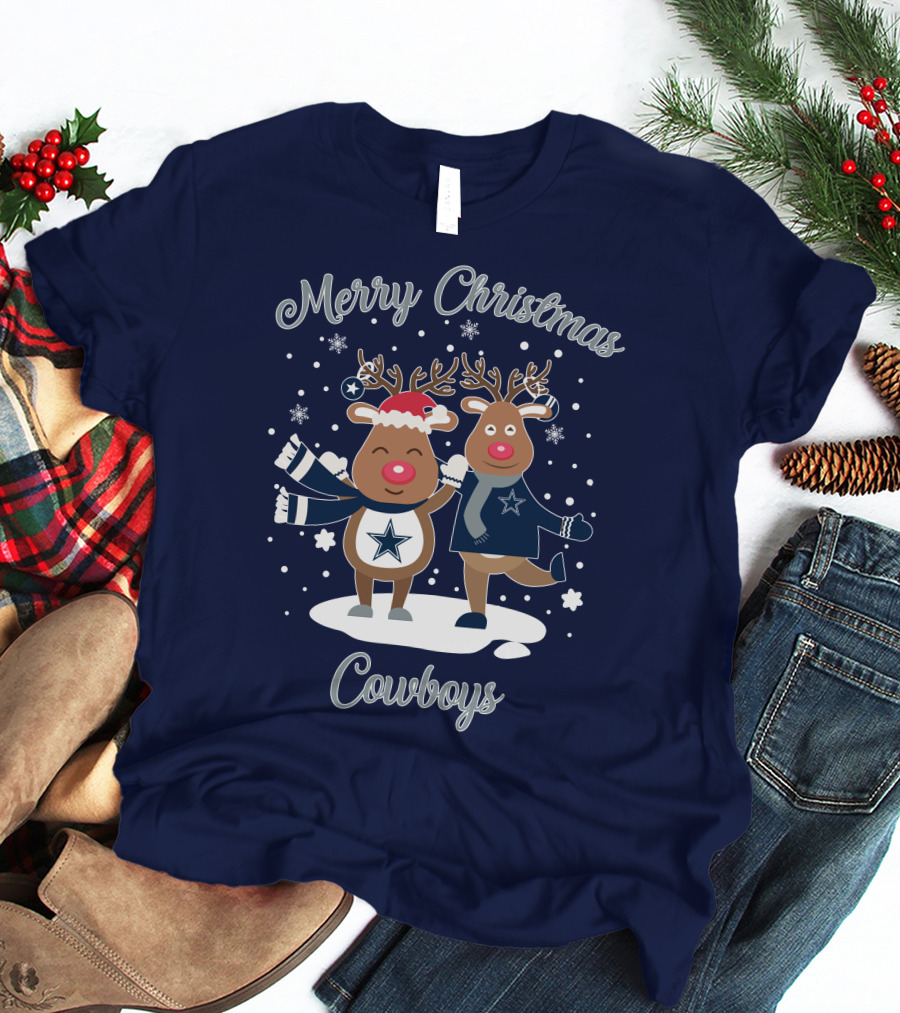 Merry Christmas Cowboys Reindeer Funny Dallas T-Shirt