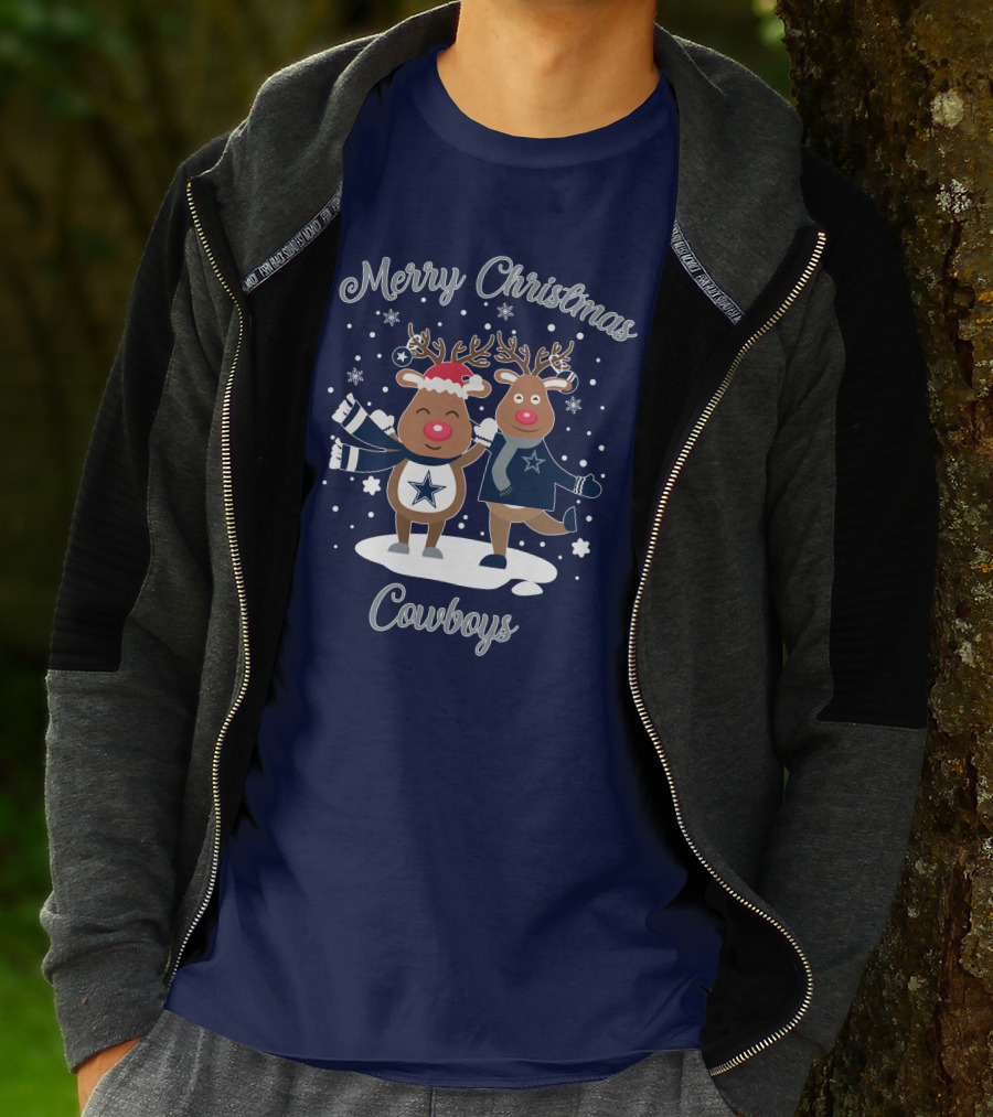 Merry Christmas Cowboys Reindeer Funny Dallas T-Shirt