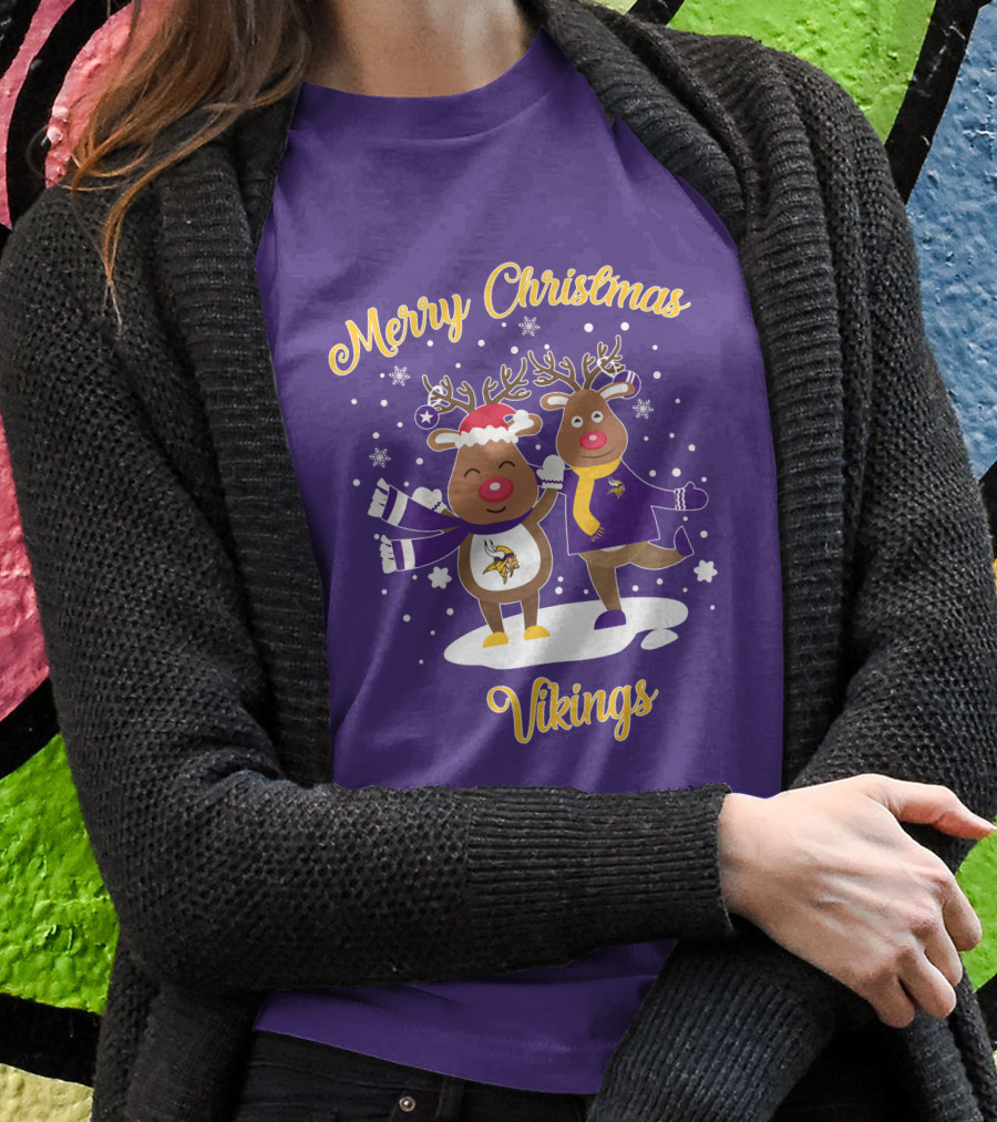 Merry Christmas Minnesota Vikings Reindeer Duo T-Shirt