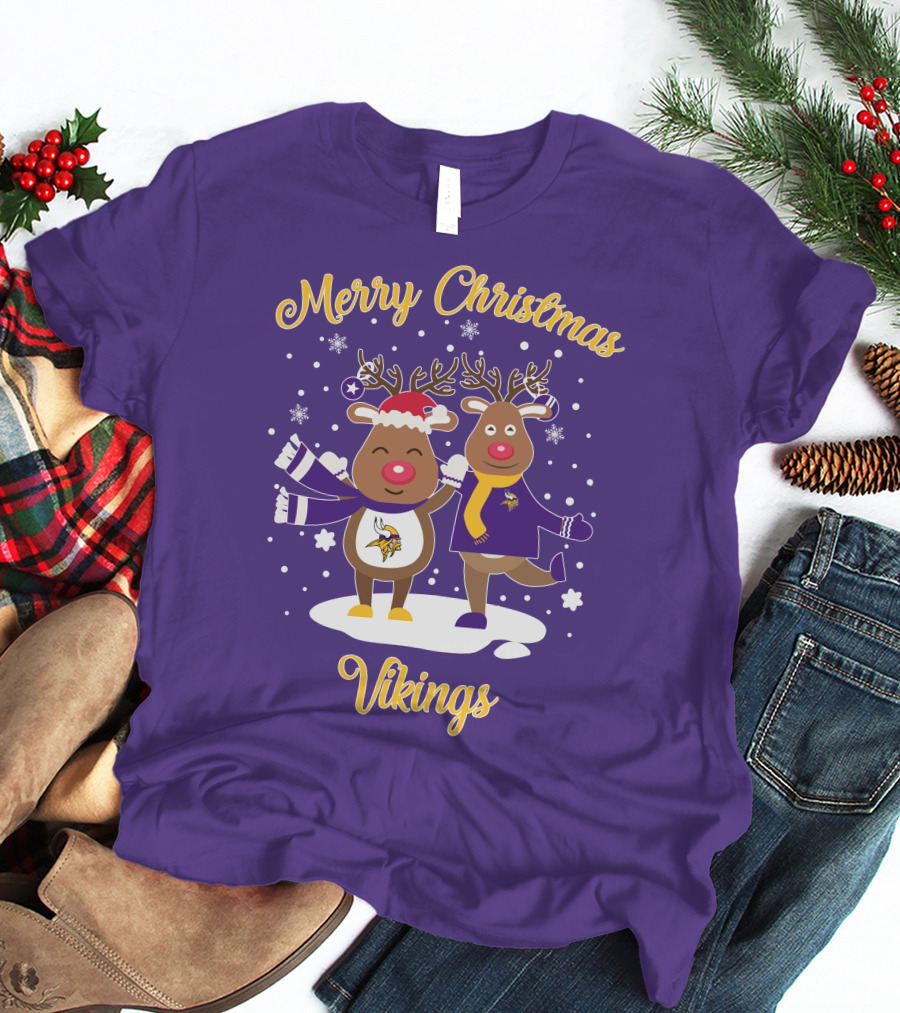 Merry Christmas Minnesota Vikings Reindeer Duo T-Shirt