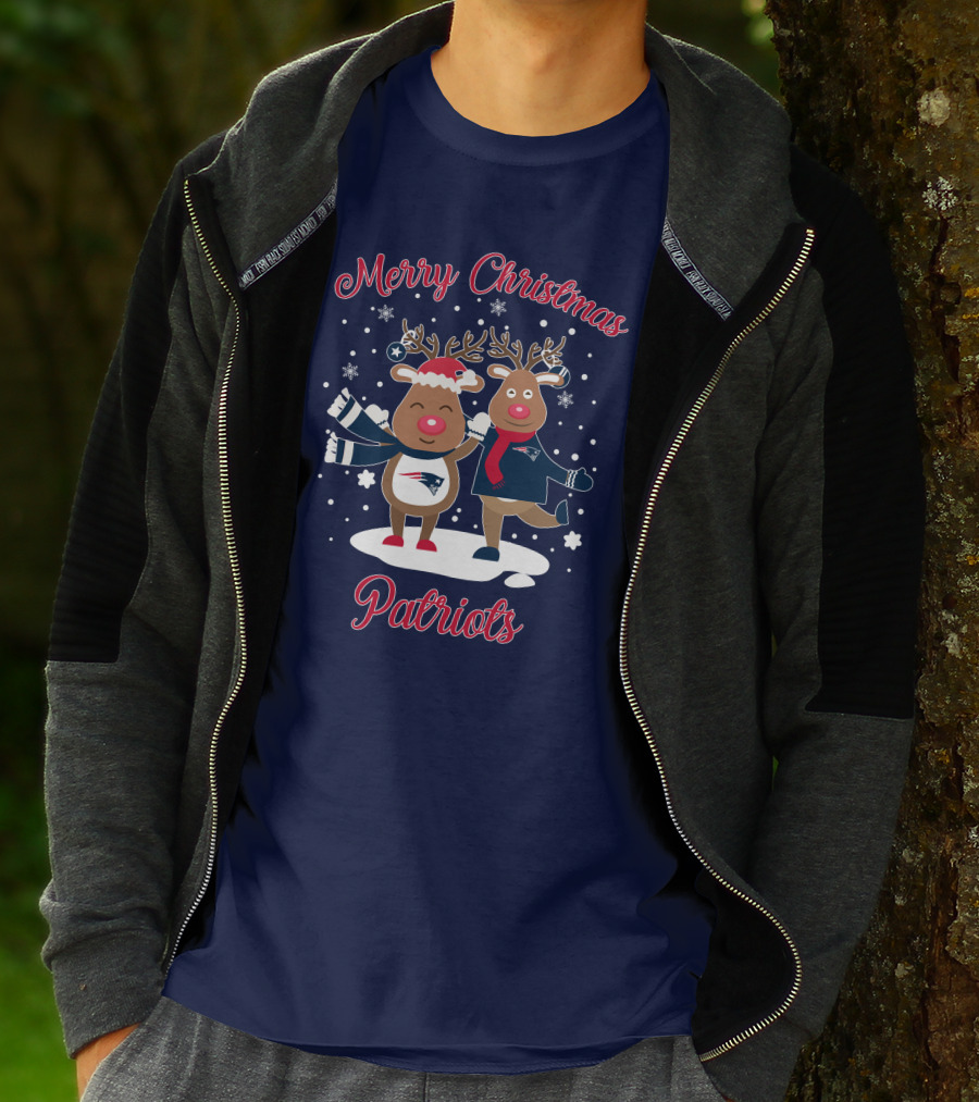 Merry Christmas Patriots Reindeer Snowflakes Holiday T-Shirt