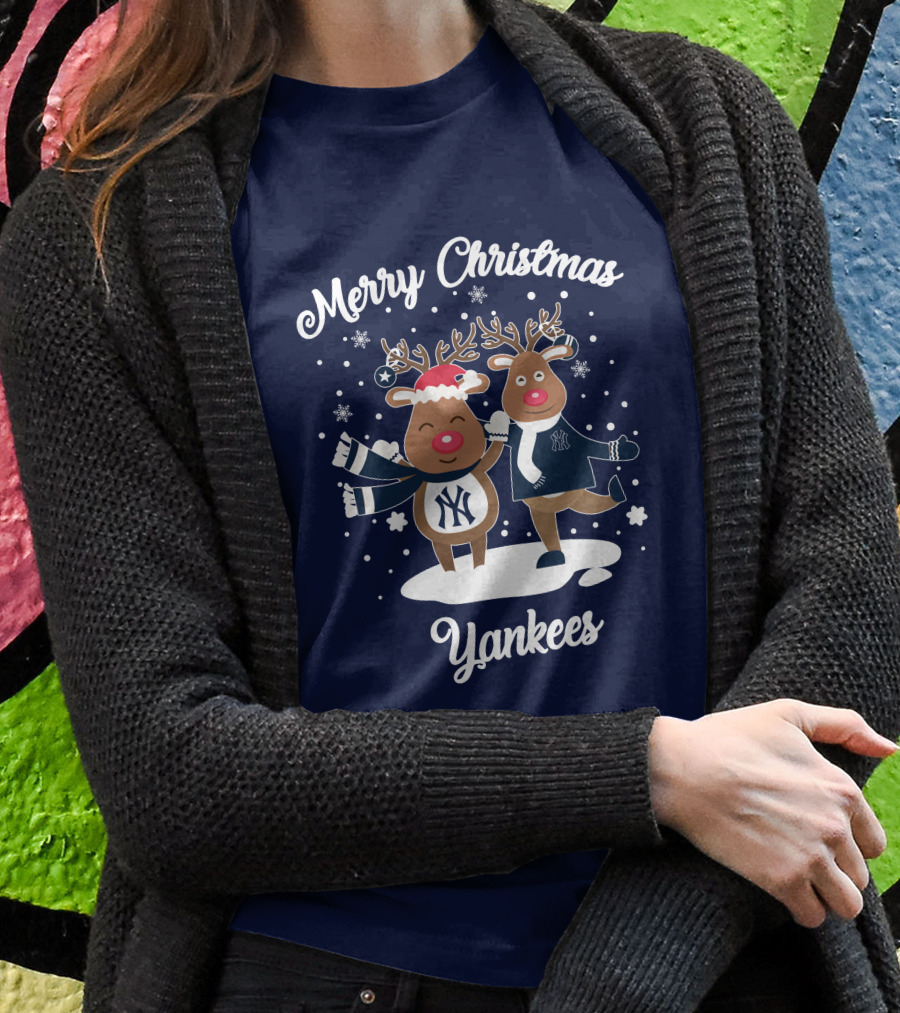 Merry Christmas Yankees Reindeer Holiday T-Shirt