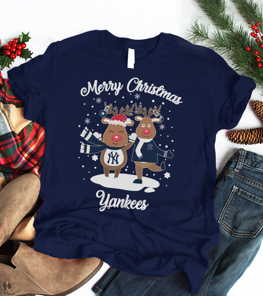 Merry Christmas Yankees Reindeer Holiday T-Shirt