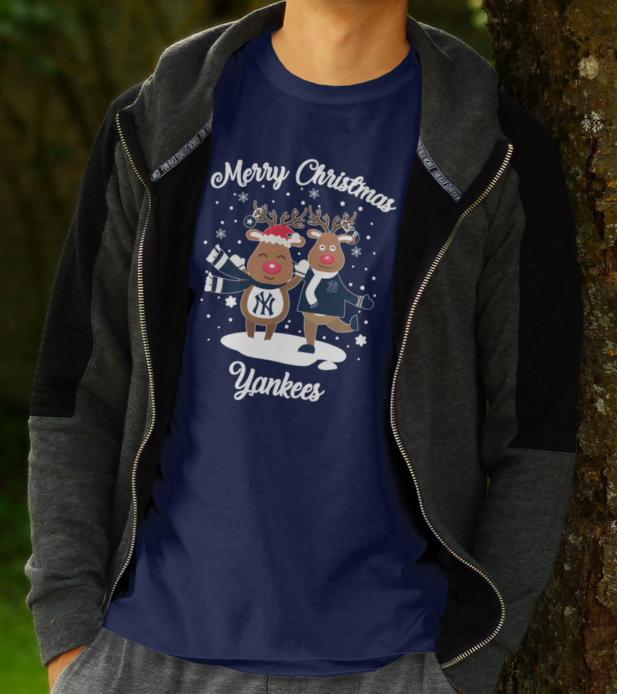 Merry Christmas Yankees Reindeer Holiday T-Shirt