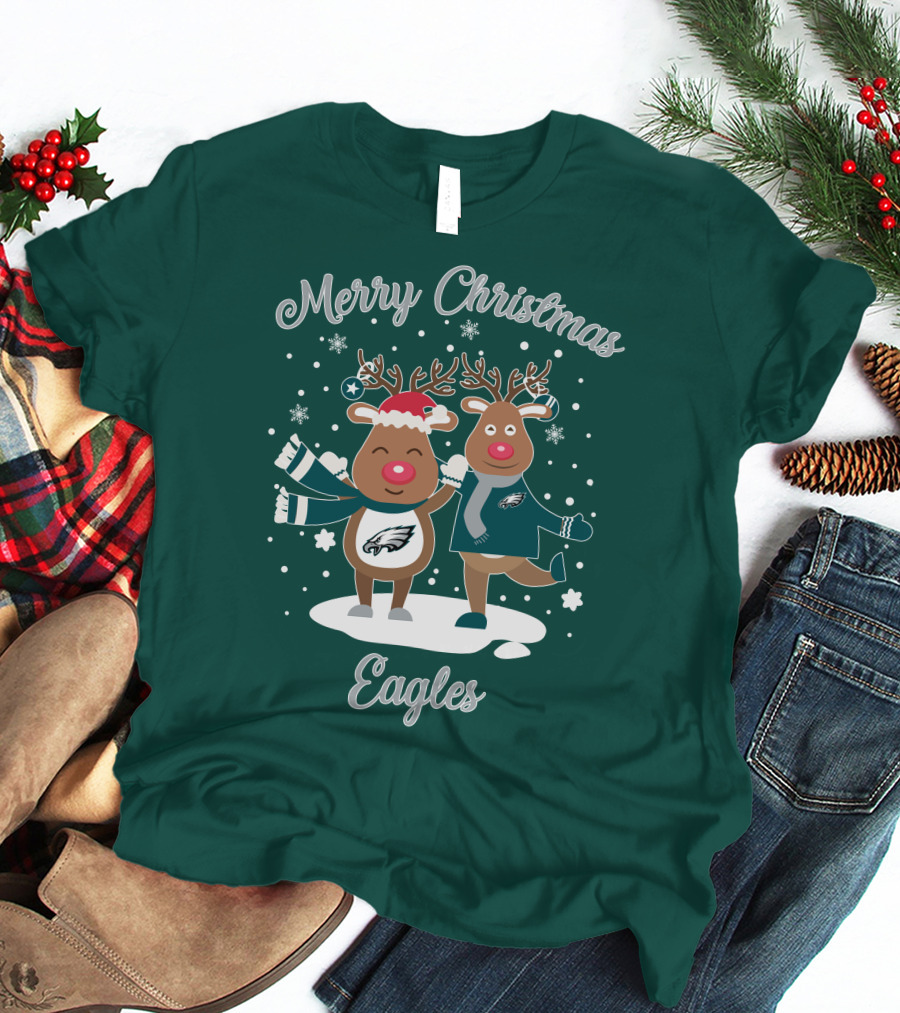 Merry Christmas Eagles Reindeer With Philadelphia Eagles T-Shirt
