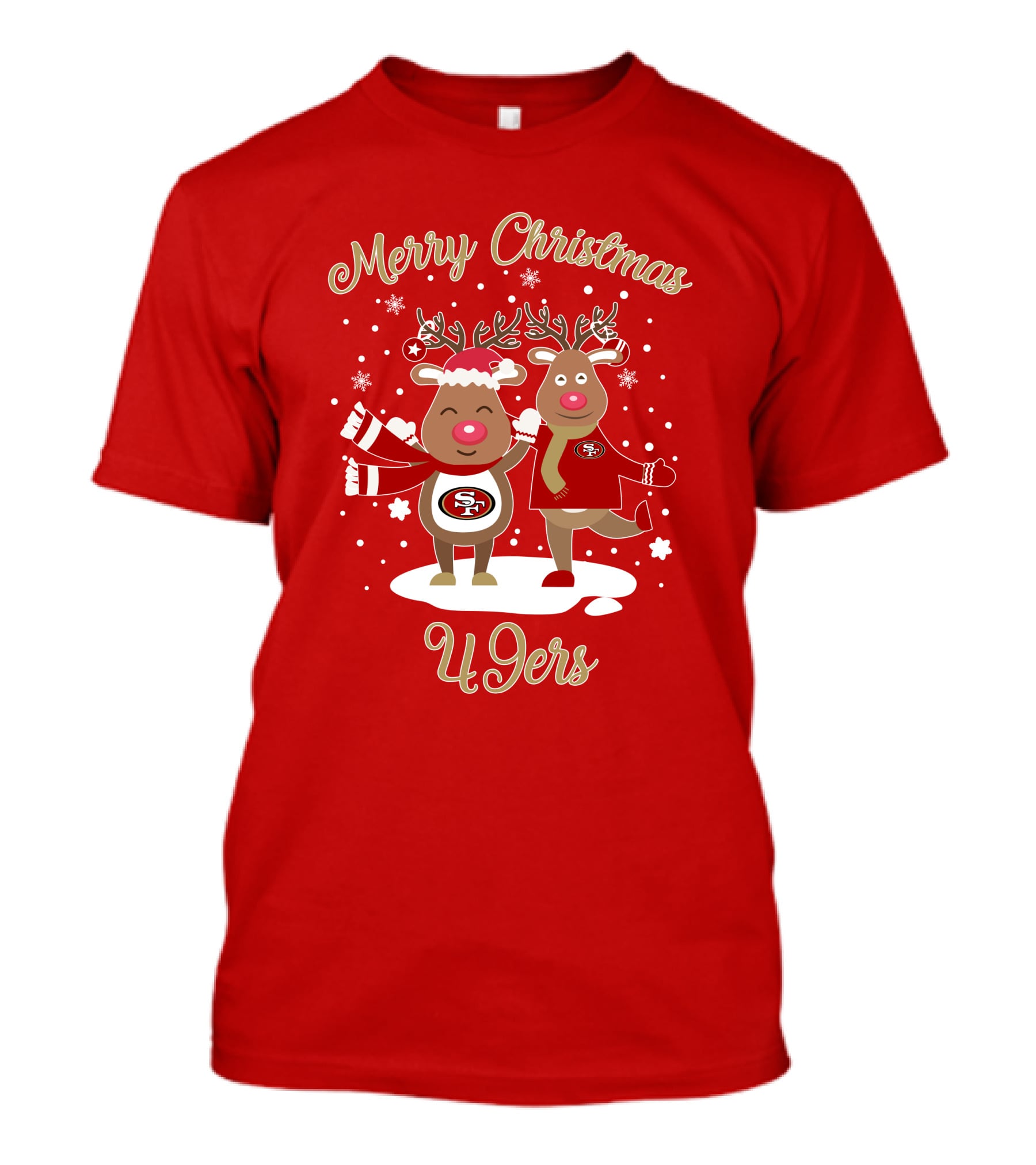 Merry Christmas 49ers Reindeer Festive Holiday T-Shirt