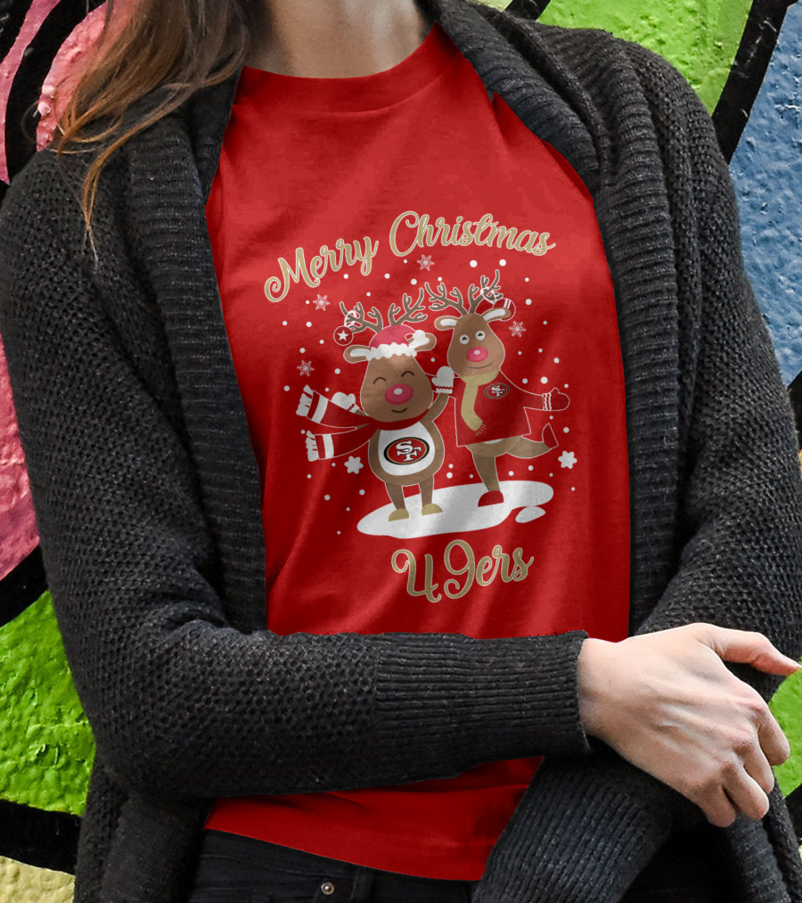 Merry Christmas 49ers Reindeer Festive Holiday T-Shirt