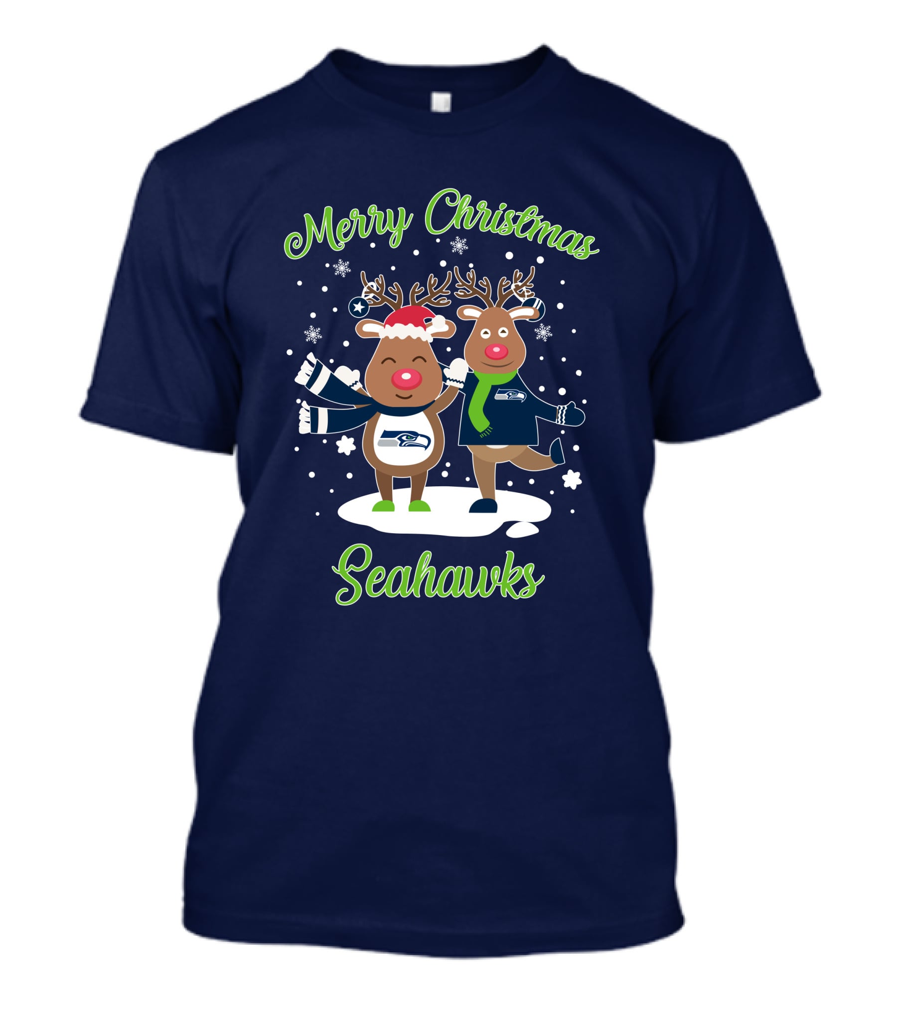 Merry Christmas Seattle Seahawks Reindeer Sweater Festive T-Shirt