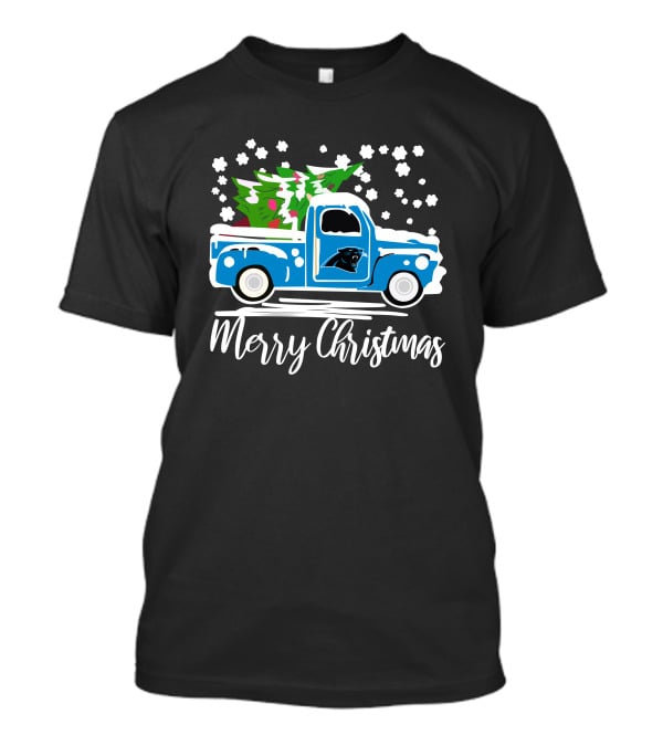 Carolina Panthers Vintage Truck Merry Christmas Snowflakes Tree T-Shirt