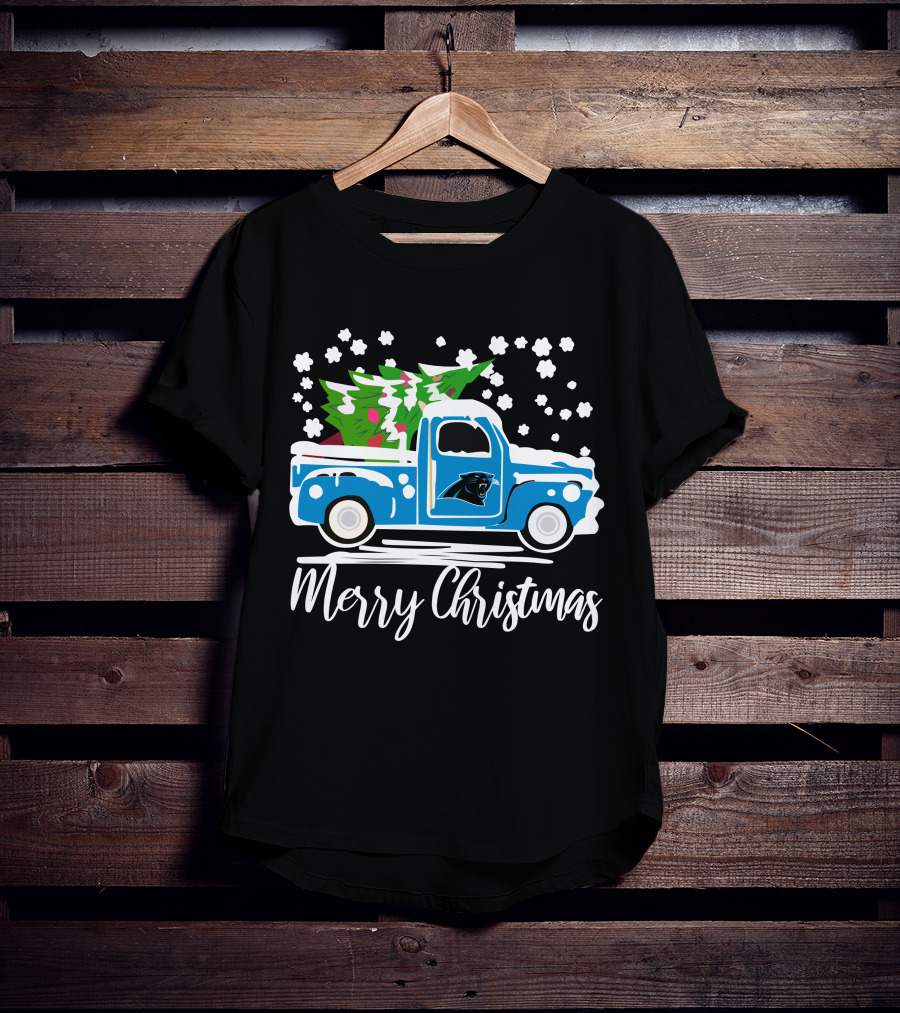 Carolina Panthers Vintage Truck Merry Christmas Snowflakes Tree T-Shirt