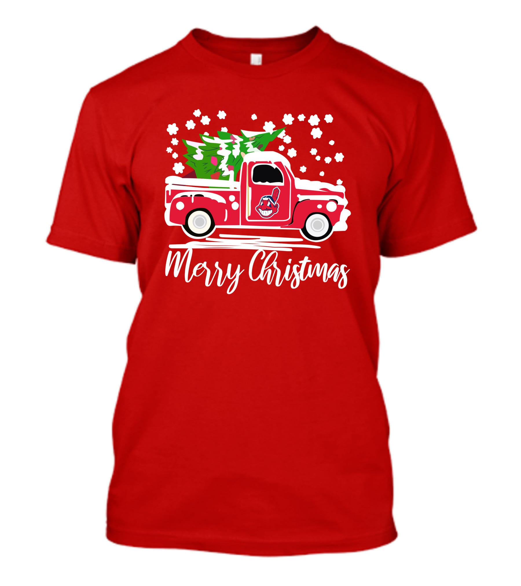 Merry Christmas Cleveland Indians Vintage Car With Tree T-Shirt