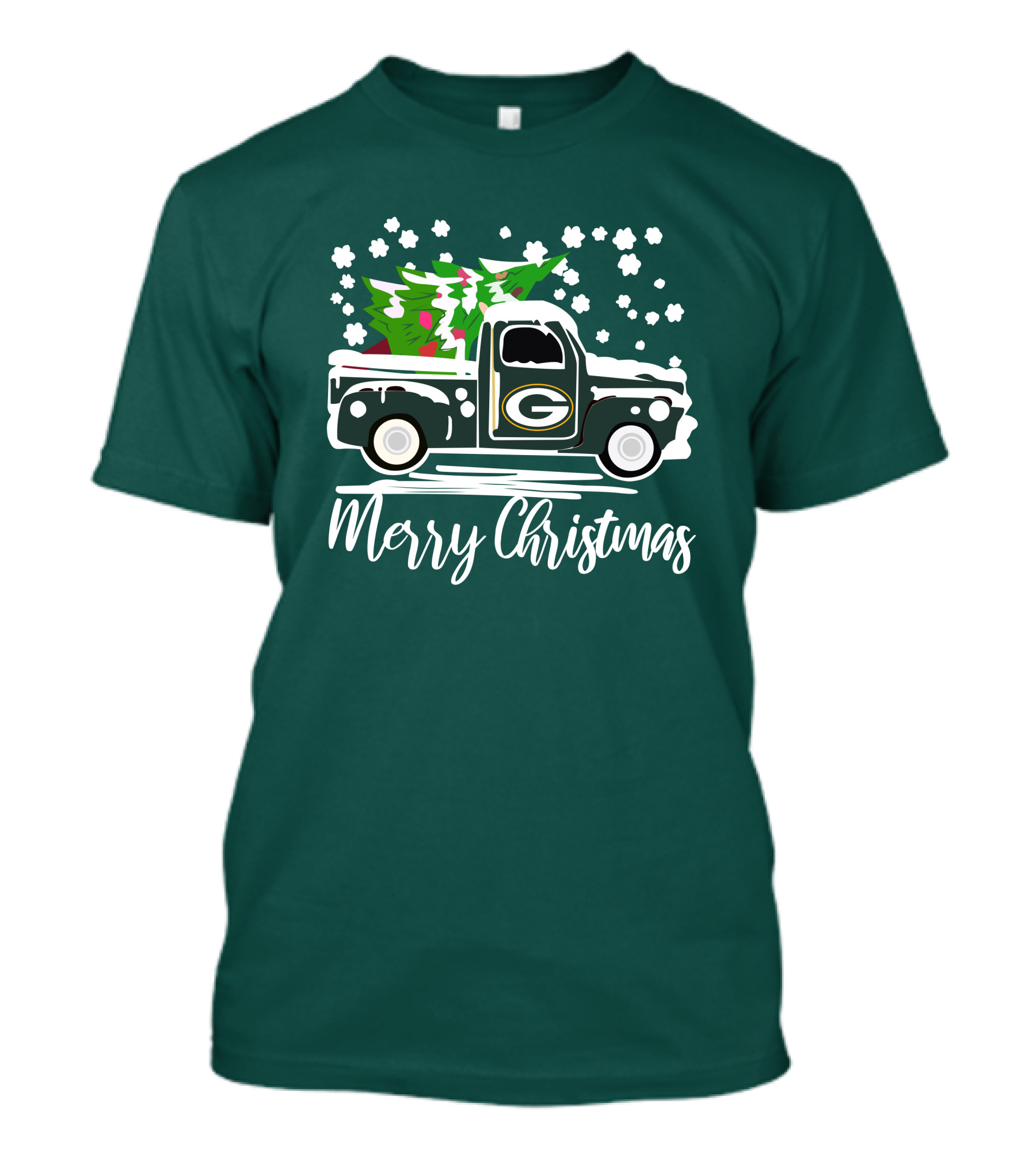Green Bay Packers Vintage Truck With Christmas Tree Merry Christmas T-Shirt