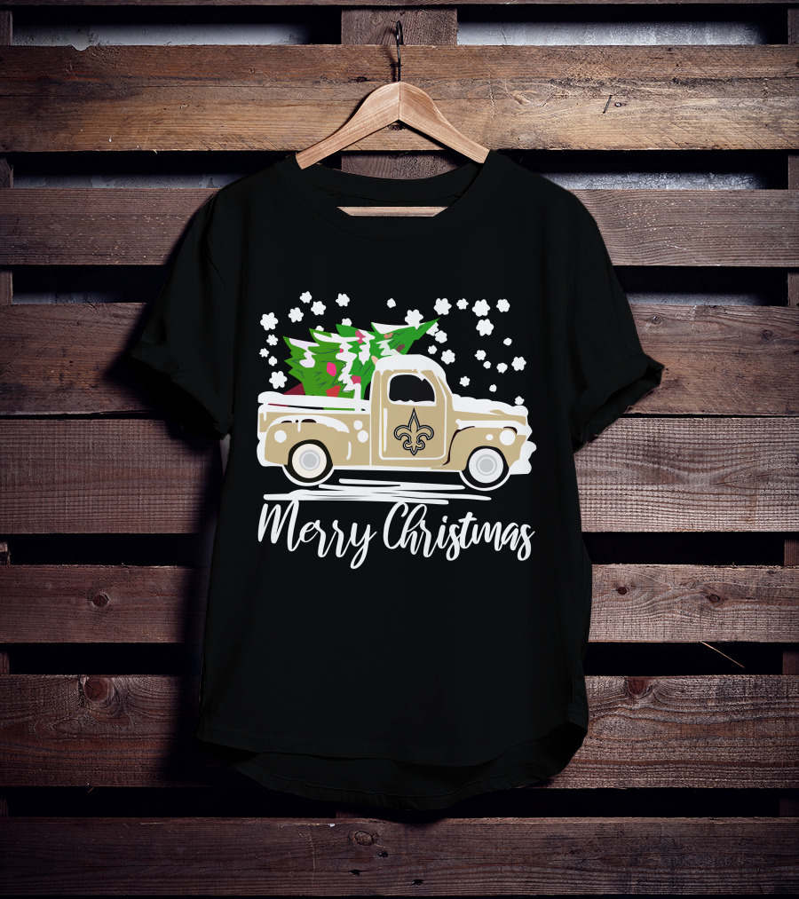 New Orleans Saints Vintage Car Merry Christmas Tree Snowflakes T-Shirt