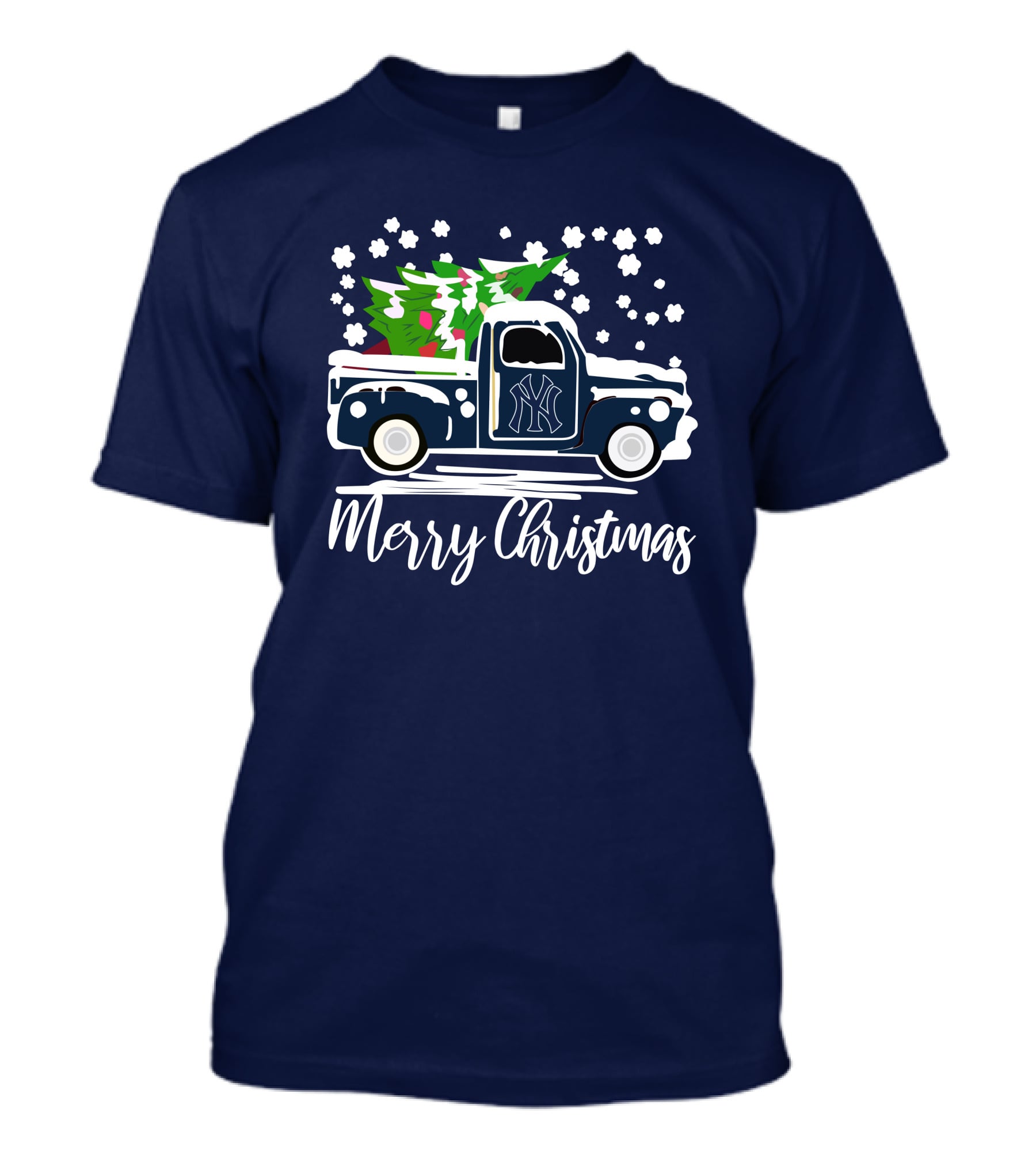 New York Yankees Vintage Truck Merry Christmas Snowflakes Tree T-Shirt