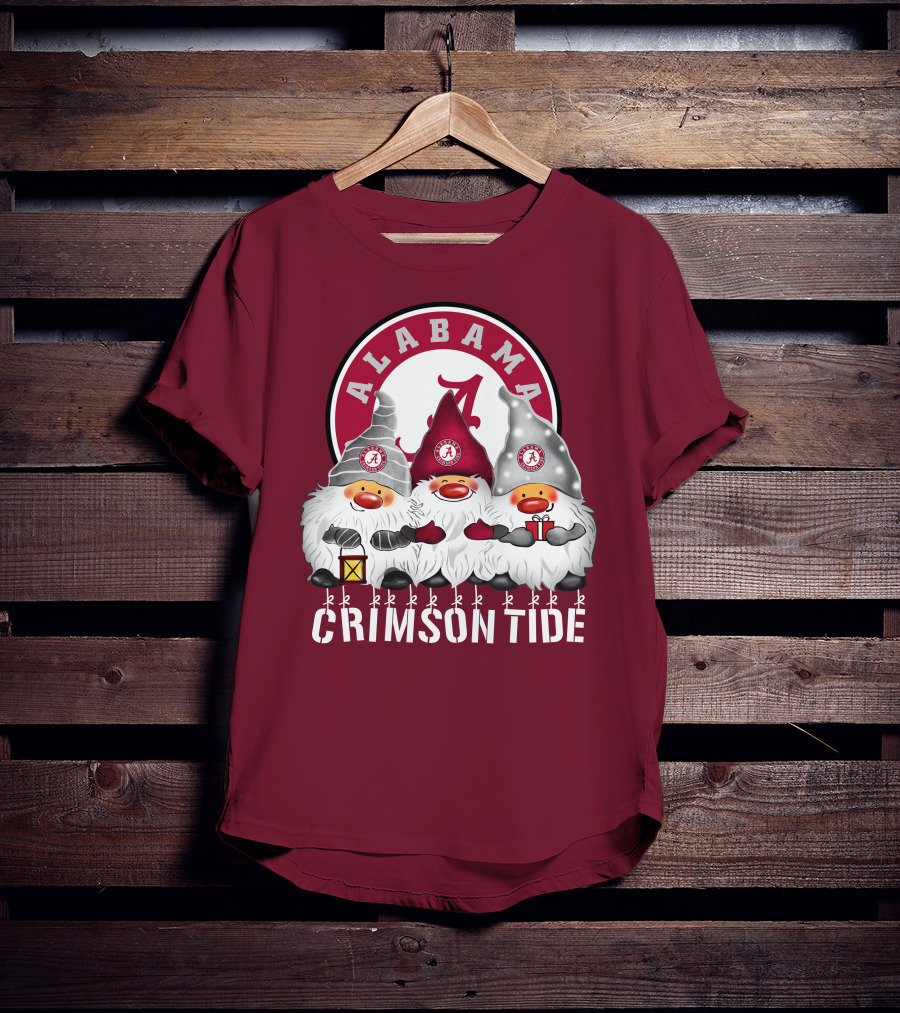 Alabama Crimson Tide Christmas Gnomes Merry Christmas Happy Holidays T-Shirt