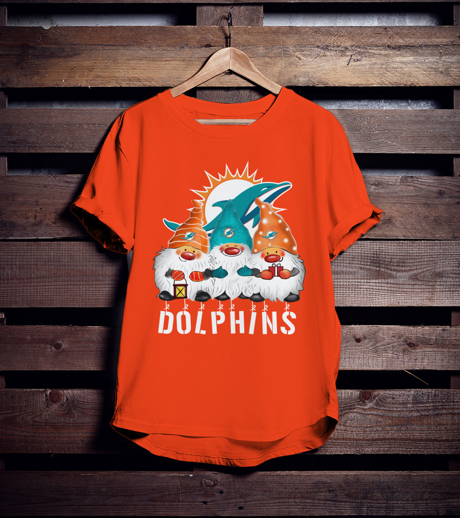 Miami Dolphins Merry Christmas Happy Holidays Gnomes T-Shirt
