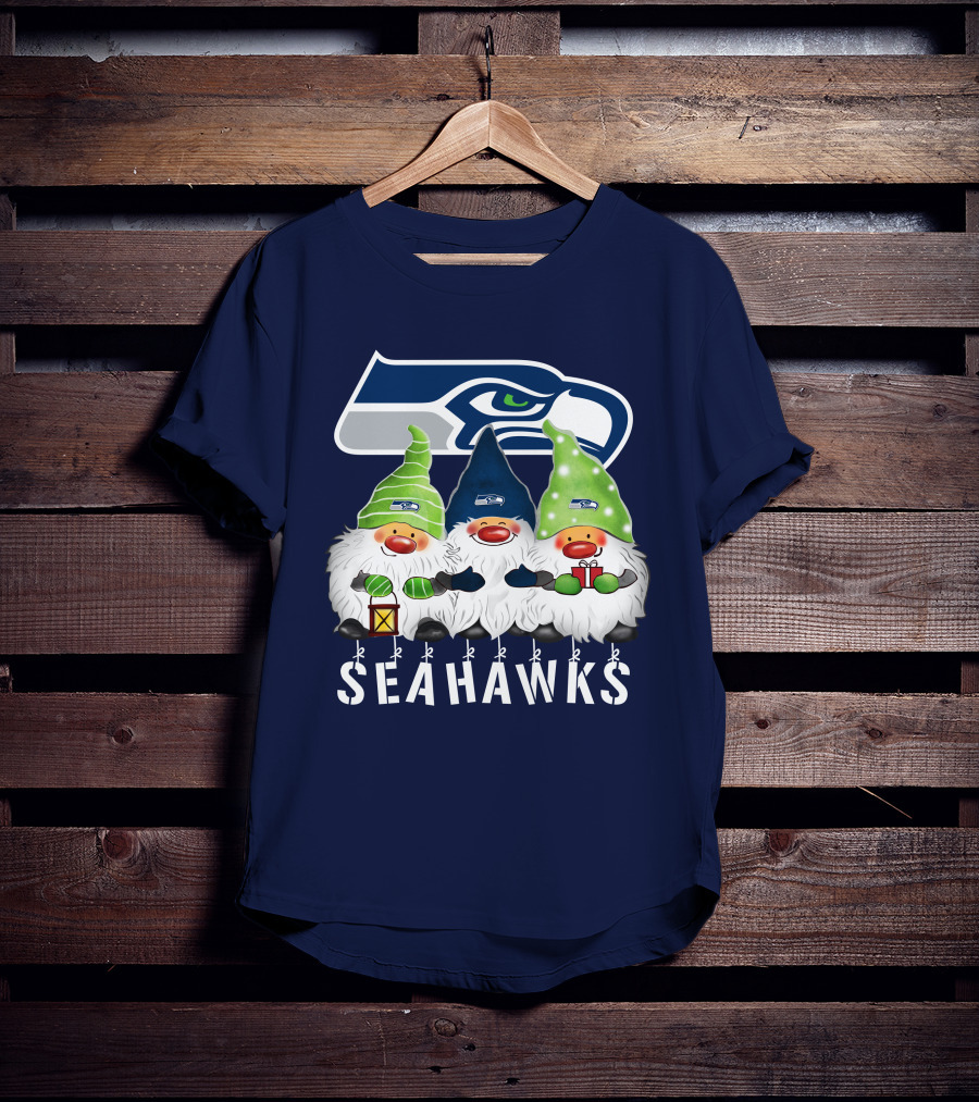 Seattle Seahawks Merry Christmas Happy Holidays Gnomes T-Shirt