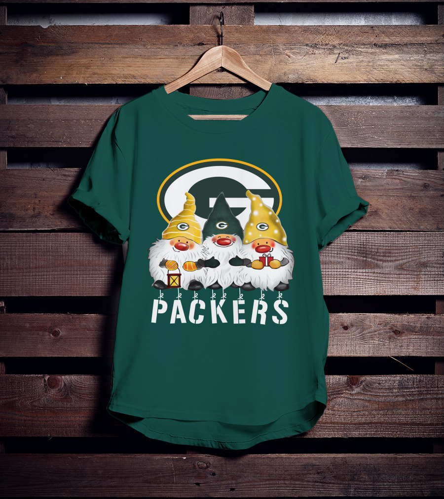 Green Bay Packers Gnomes Merry Christmas Happy Holidays T-Shirt