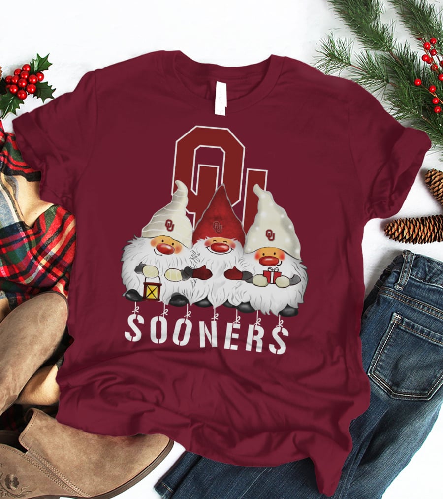Oklahoma Sooners Christmas Gnomes Happy Holidays T-Shirt