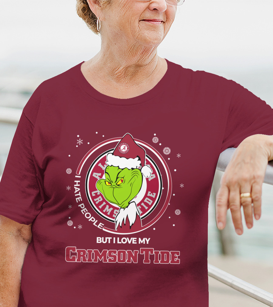 Christmas Grinch Santa I Hate People But I Love My Alabama Crimson Tide T-Shirt
