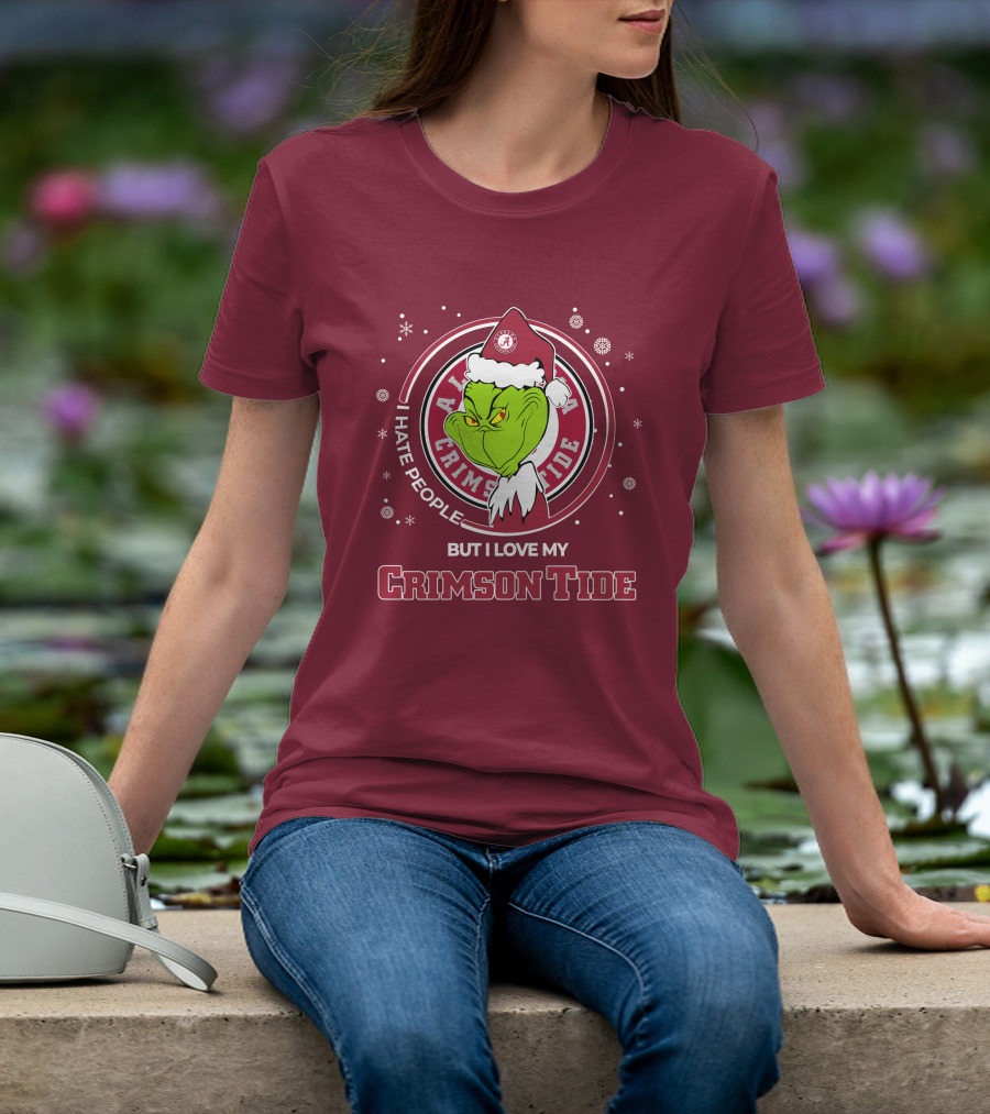Christmas Grinch Santa I Hate People But I Love My Alabama Crimson Tide T-Shirt