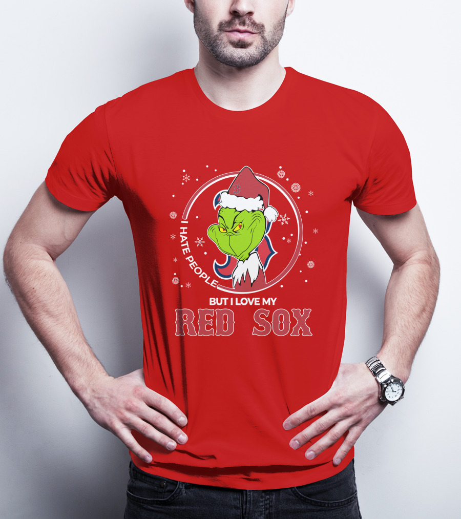 Christmas Grinch Santa I Hate People But I Love My Red Sox T-Shirt