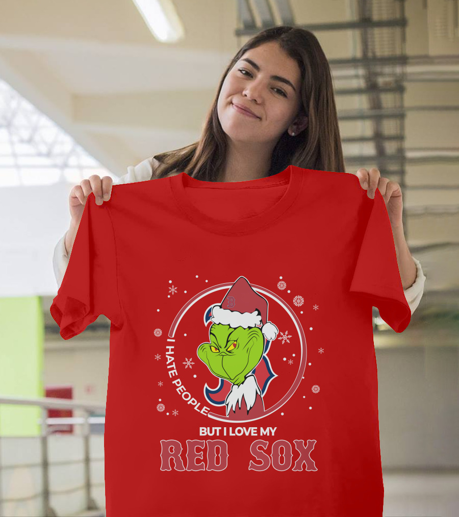 Christmas Grinch Santa I Hate People But I Love My Red Sox T-Shirt