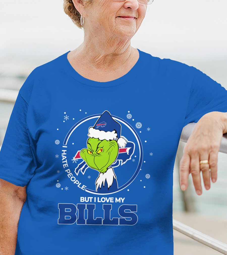 Grinch Christmas I Hate People But I Love My Buffalo Bills T-Shirt