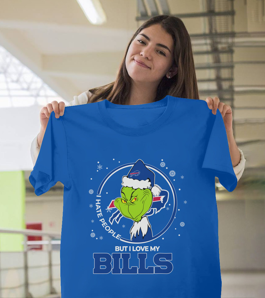 Grinch Christmas I Hate People But I Love My Buffalo Bills T-Shirt