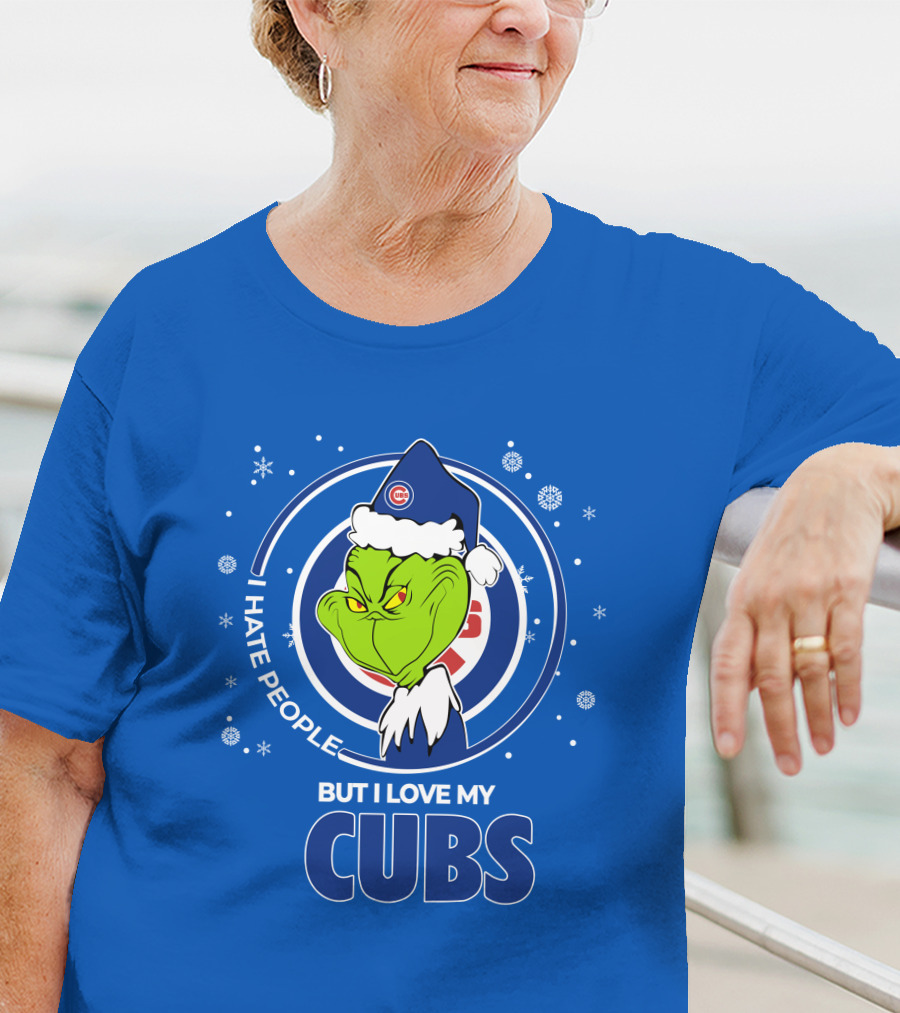 Grinch Christmas Santa I Hate People But I Love My Cubs T-Shirt