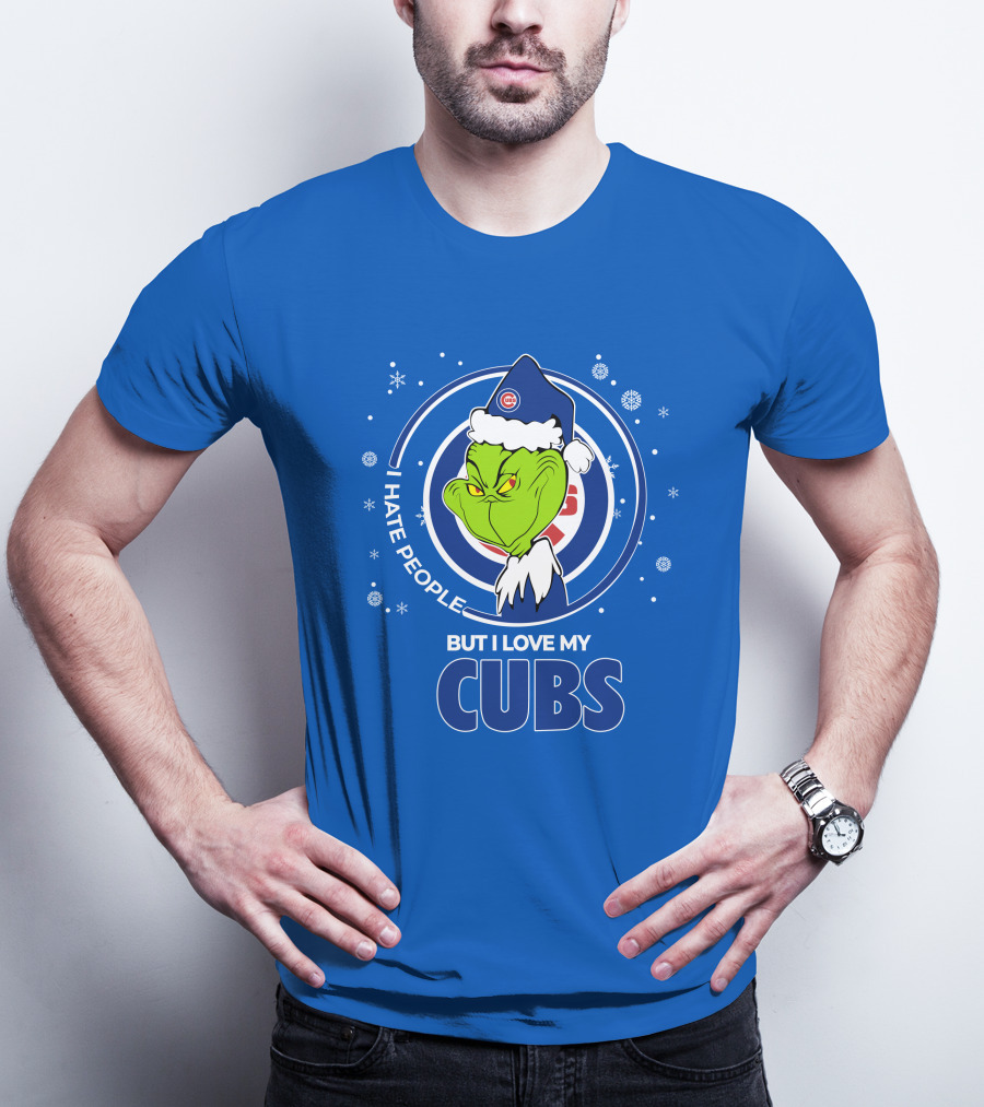 Grinch Christmas Santa I Hate People But I Love My Cubs T-Shirt
