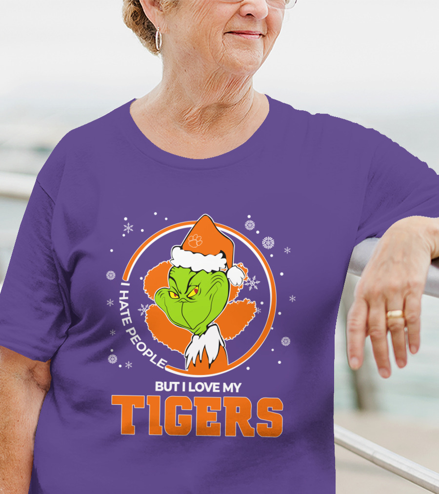 Christmas Grinch Santa I Hate People But I Love My Tigers T-Shirt