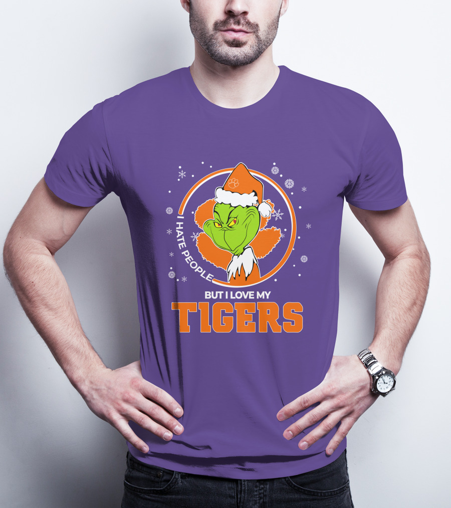Christmas Grinch Santa I Hate People But I Love My Tigers T-Shirt