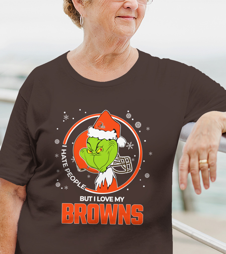 I Hate People But I Love My Cleveland Browns Grinch Santa Christmas T-Shirt