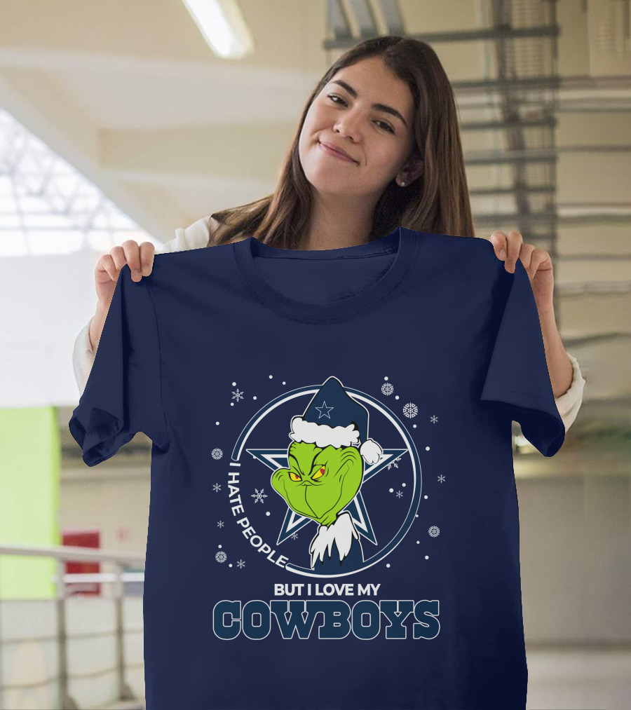 I Hate People But I Love My Dallas Cowboys Grinch Santa Christmas T-Shirt